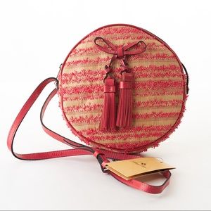 Patricia Nash Woven Straw Sibari Crossbody Bag New Bright Pink